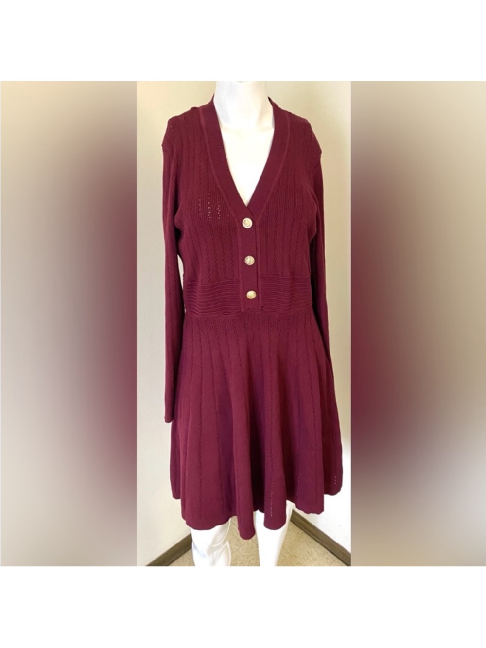 Taylor Elegant Burgundy Knit Dress for any occasion. Very stylish and comfort.